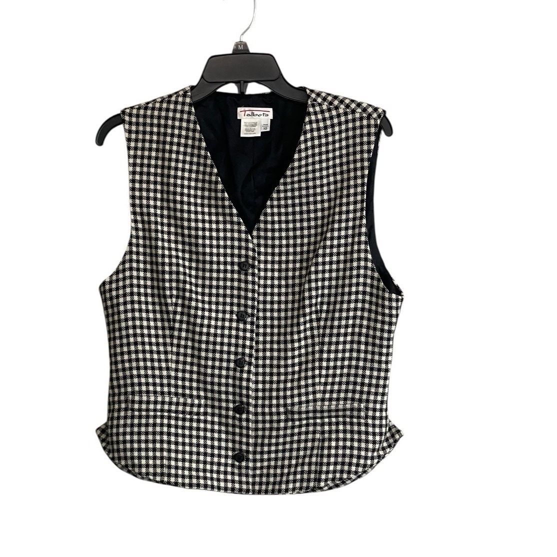 Vtg Talbots 100% Wool Vest Sz 10 Houndstooth Black White Preppy Academia
